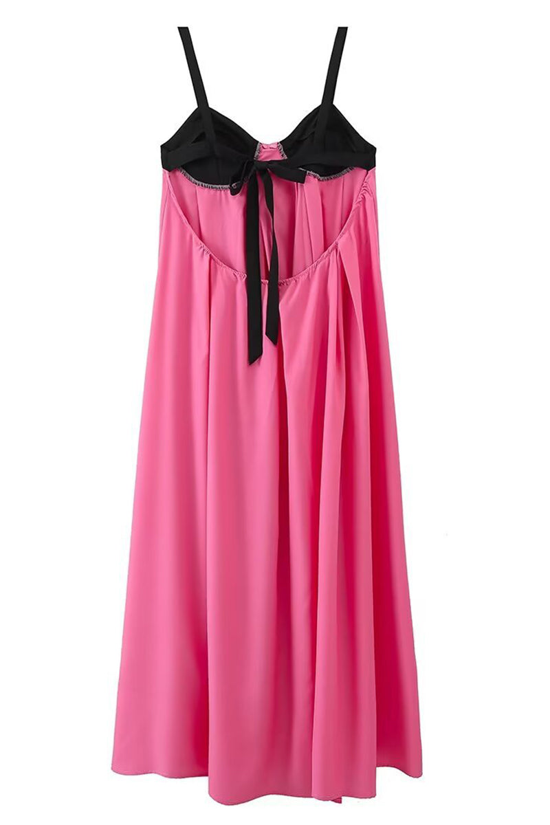 Sexy Patchwork Backless Contrast V Neck Sling Dresses