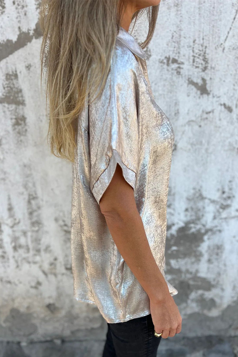 Casual Bronzing Pattern Patchwork Turndown Collar Blouses(5 Colors)