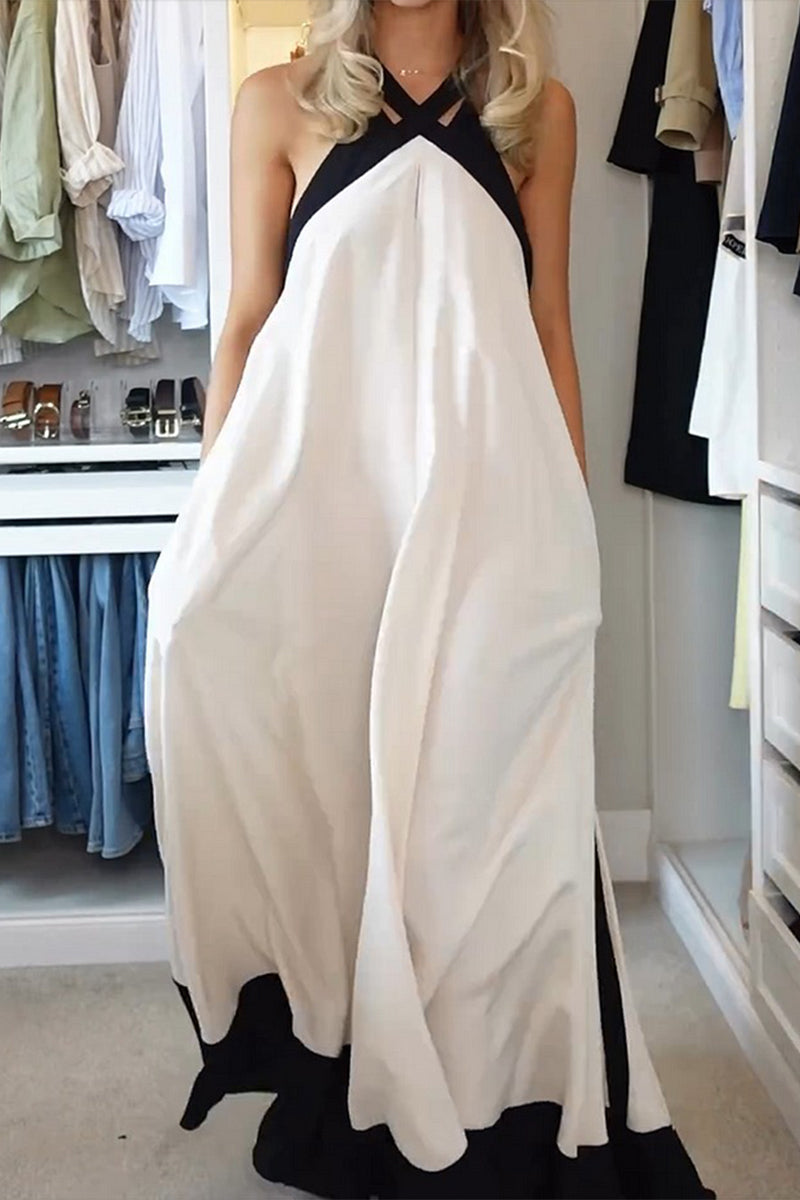 Robes longues décontractées en patchwork avec contraste et dos nu.