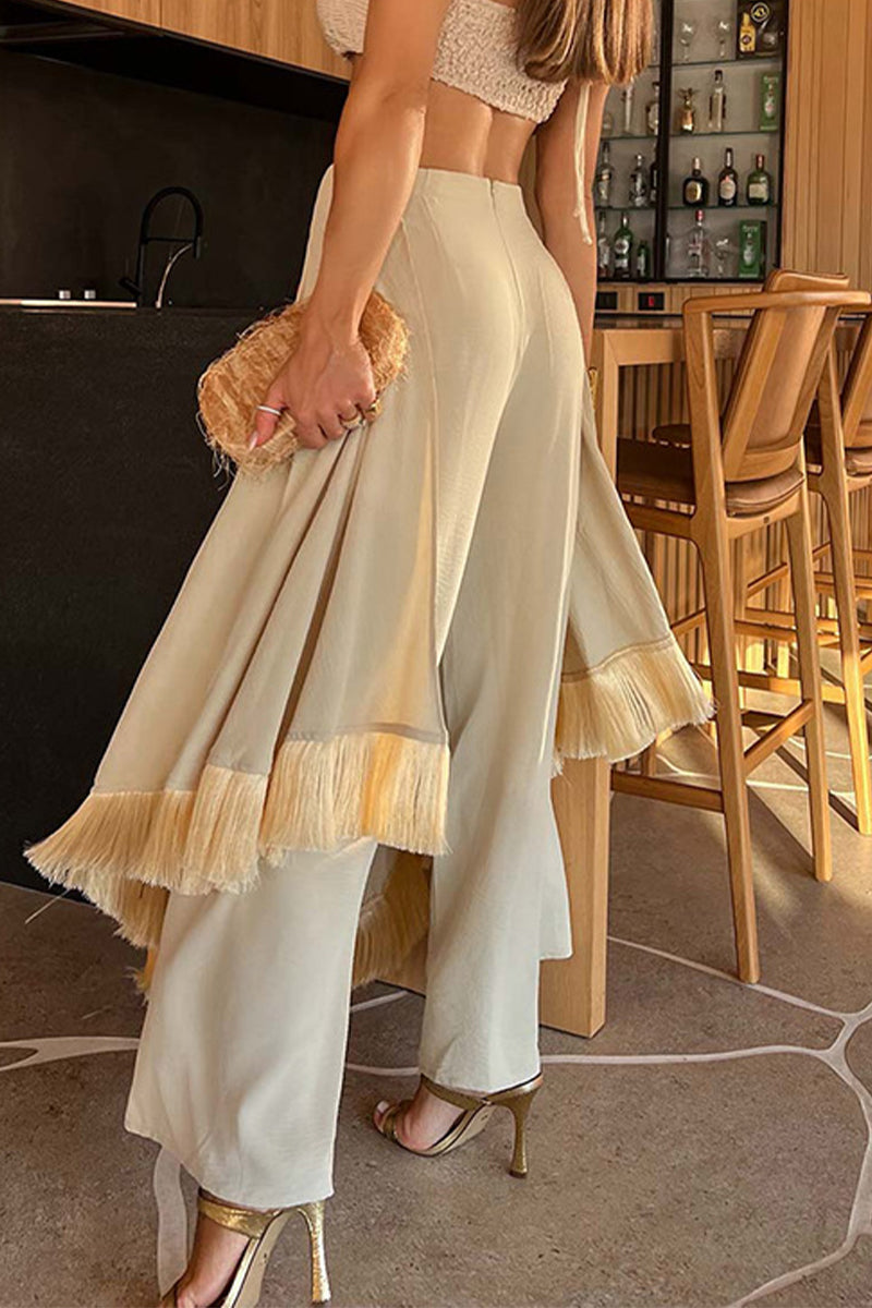 Casual Irregular Fringed Hem Boot Cut Speaker Bottoms(3 Colors)