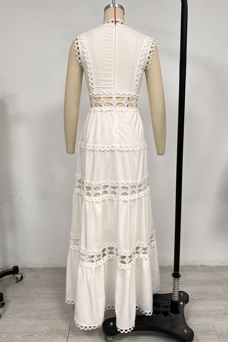 Robes décontractées brodées, décolleté en V, sans manches, ajourées