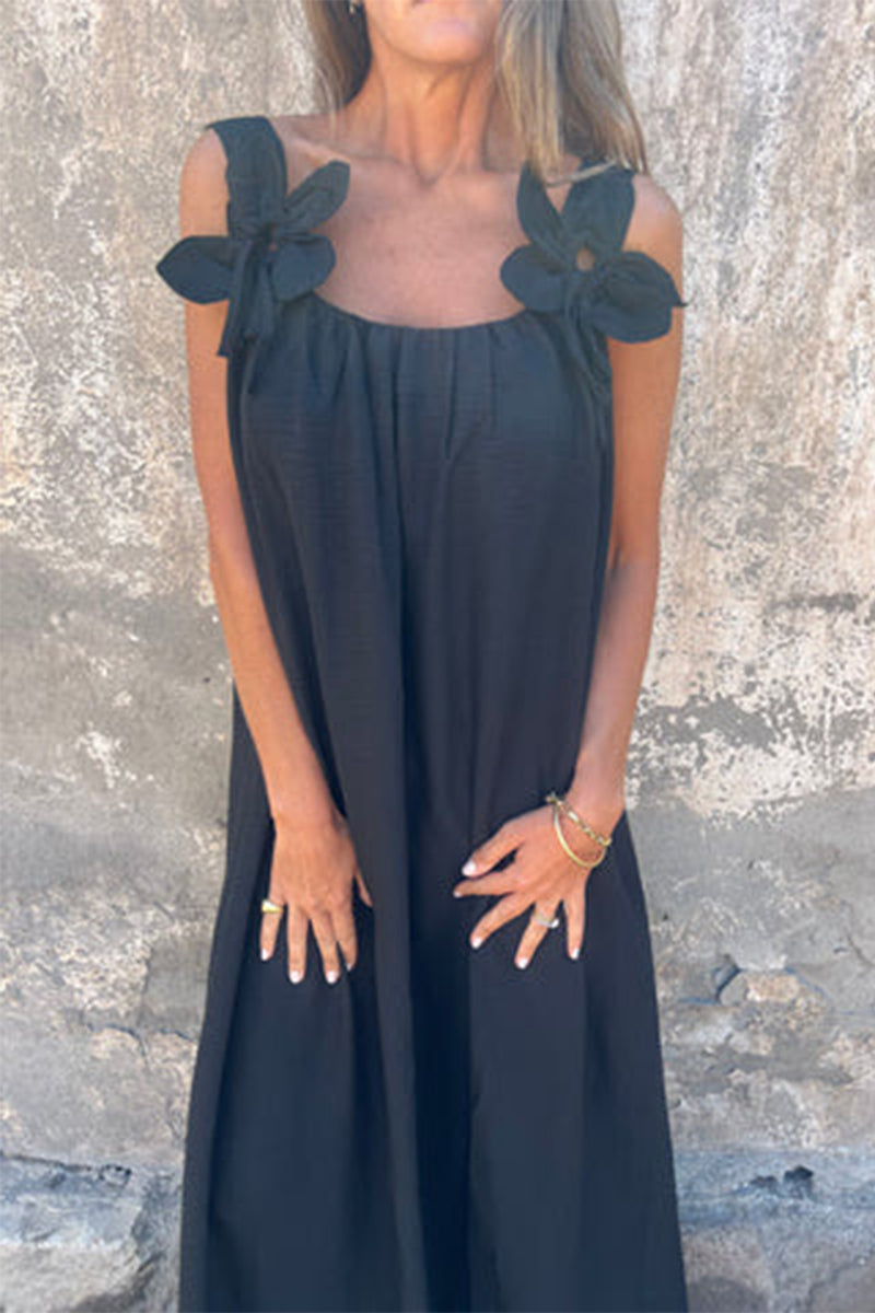 Casual Solid Color Flower Shape U Neck Sling Dresses