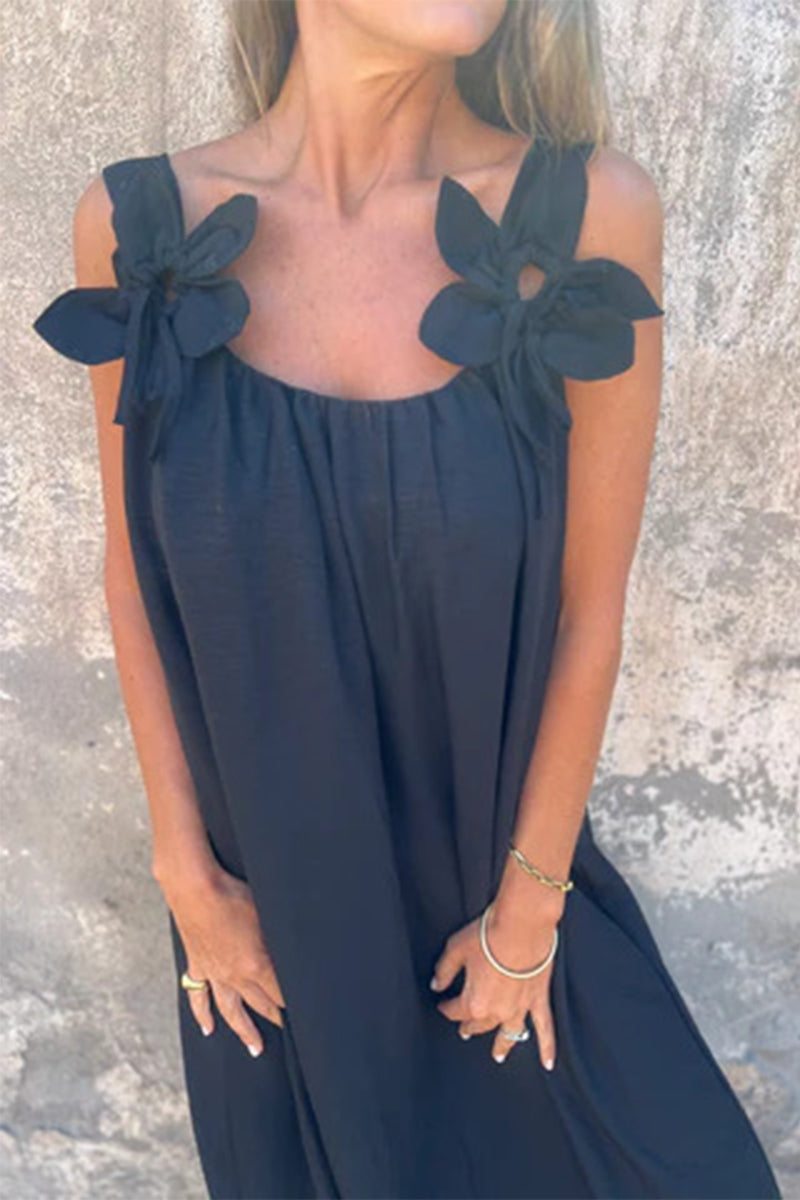 Casual Solid Color Flower Shape U Neck Sling Dresses
