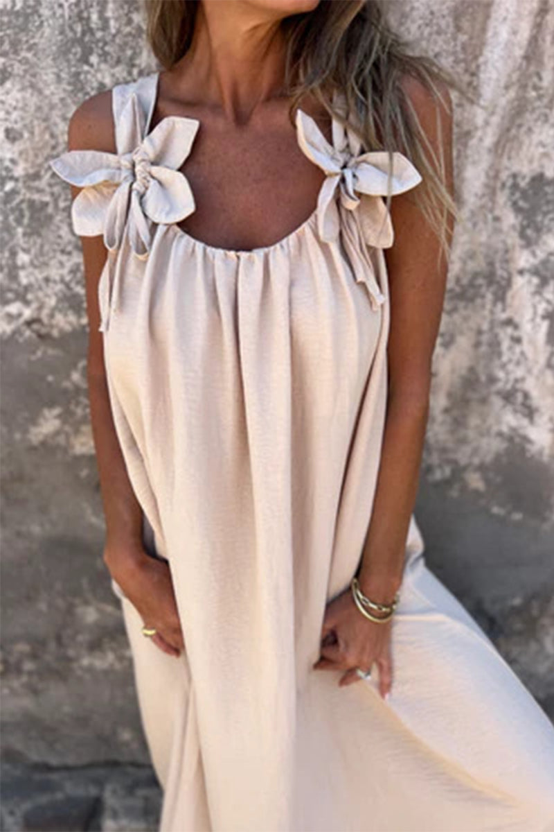 Casual Solid Color Flower Shape U Neck Sling Dresses