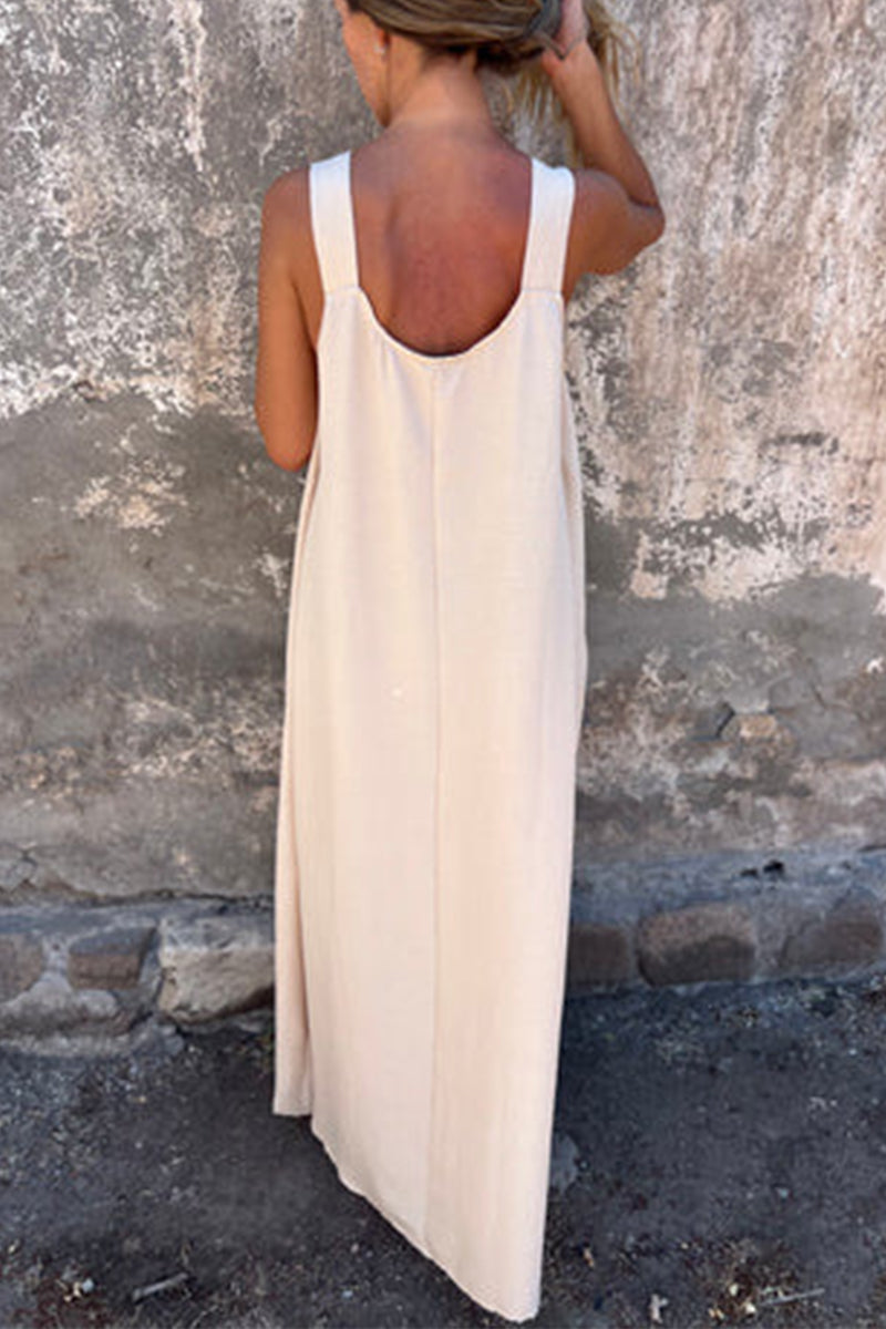 Casual Solid Color Flower Shape U Neck Sling Dresses