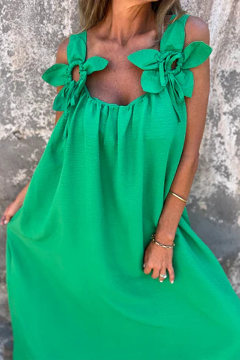 Casual Solid Color Flower Shape U Neck Sling Dresses