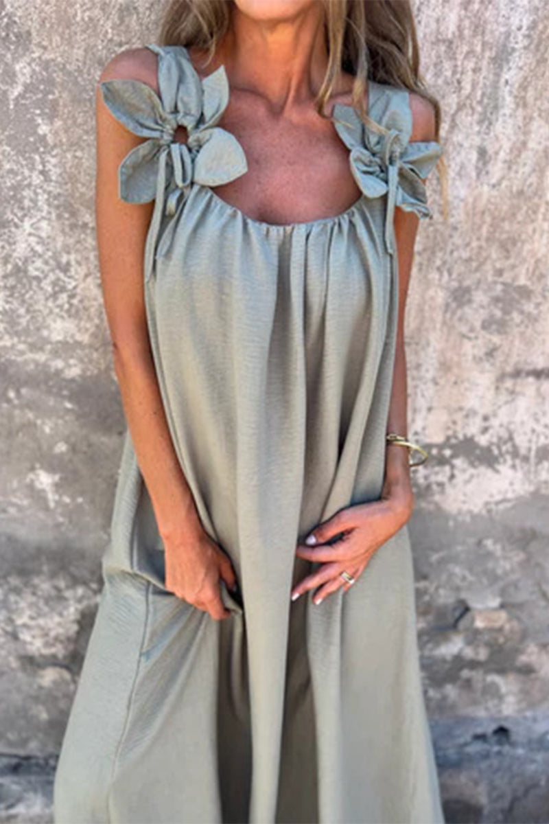 Casual Solid Color Flower Shape U Neck Sling Dresses