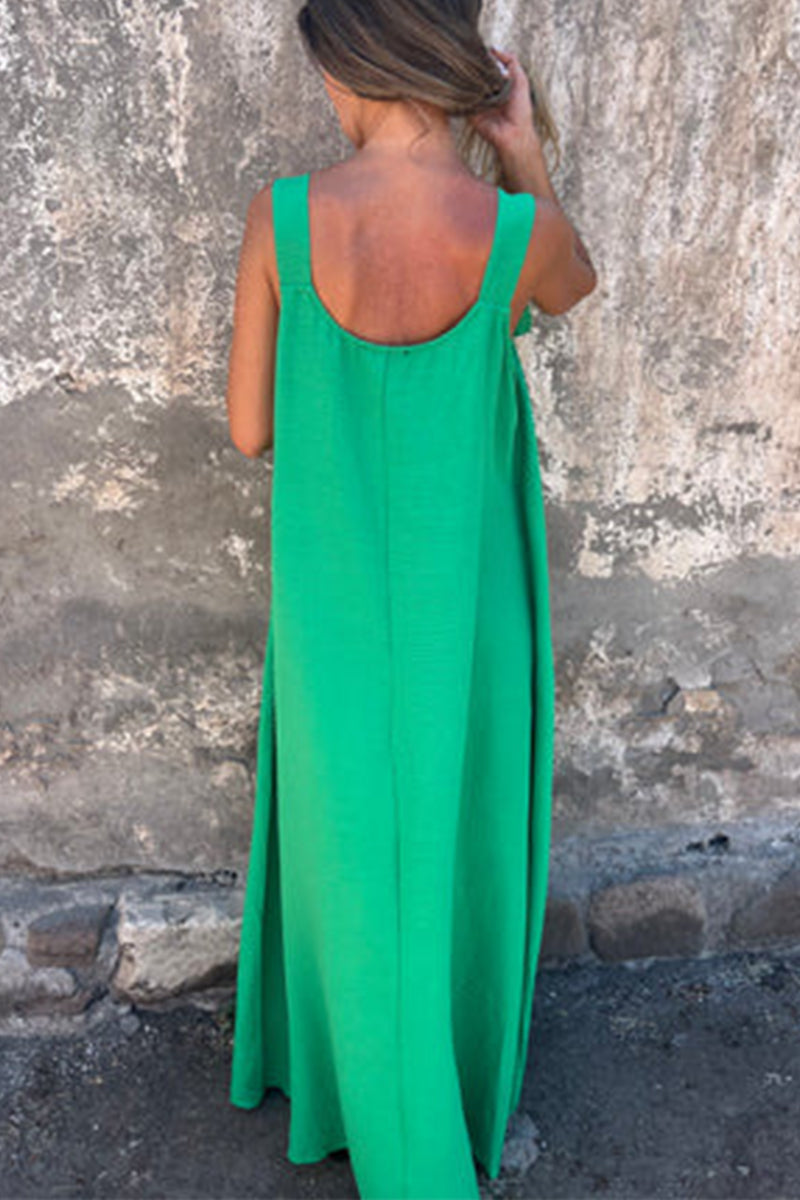 Casual Solid Color Flower Shape U Neck Sling Dresses