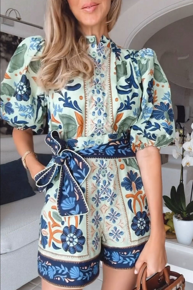 Combinaisons décontractées à imprimé floral, à lacets, à boutons et à col rond.