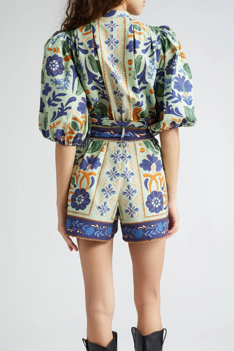 Combinaisons décontractées à imprimé floral, à lacets, à boutons et à col rond.