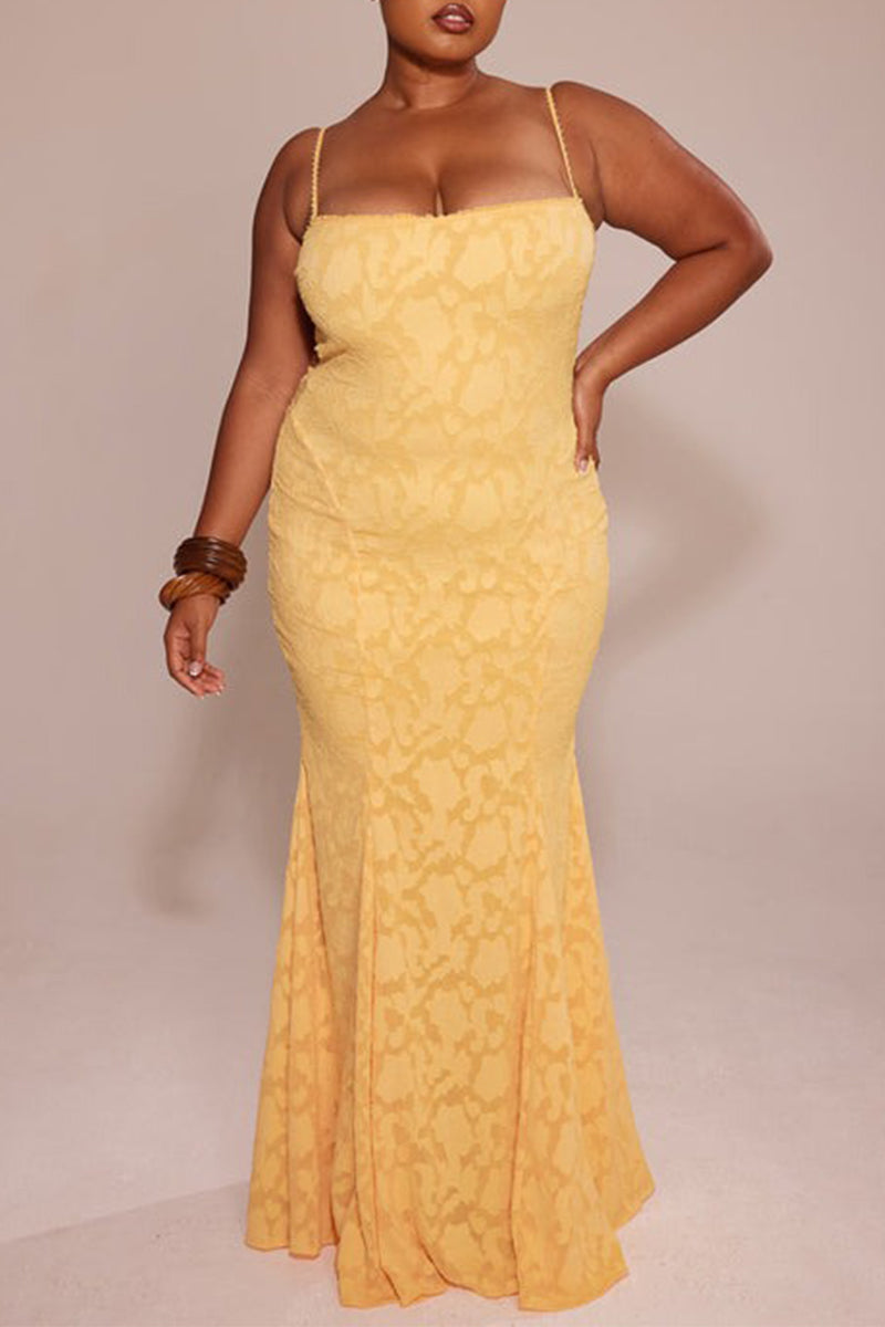 Robes sirène sexy, couleur unie, jacquard, dos nu, bretelles, col carré.