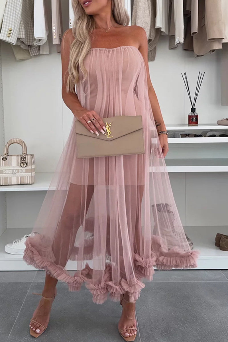 Robe en maille sans bretelles, couleur unie, décontractée, sans ceinture (sans ceinture)