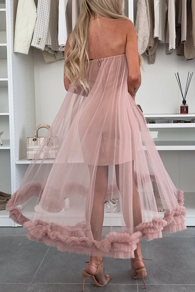 Robe en maille sans bretelles, couleur unie, décontractée, sans ceinture (sans ceinture)