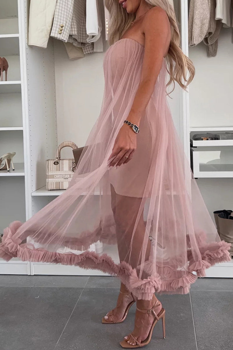 Robe en maille sans bretelles, couleur unie, décontractée, sans ceinture (sans ceinture)