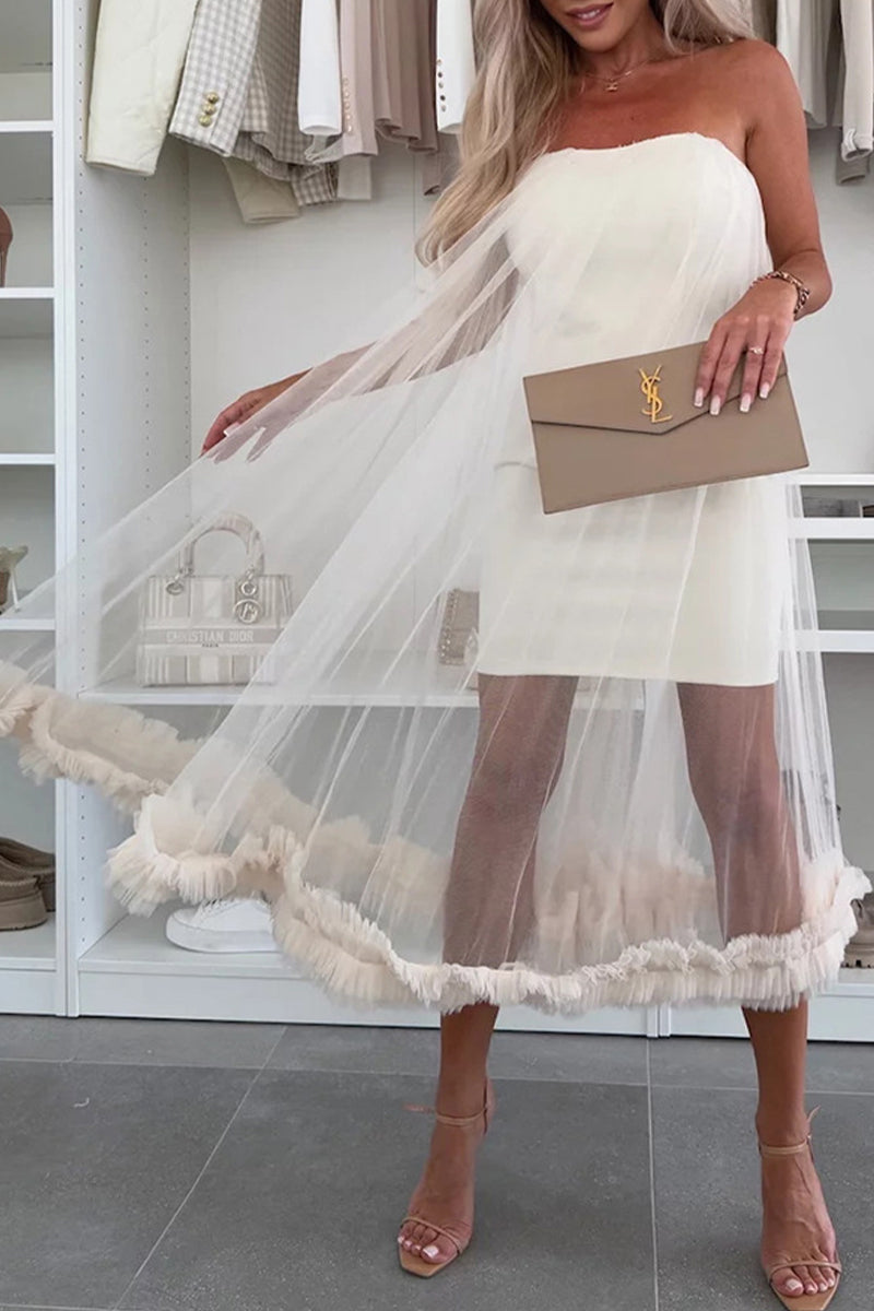 Robe en maille sans bretelles, couleur unie, décontractée, sans ceinture (sans ceinture)