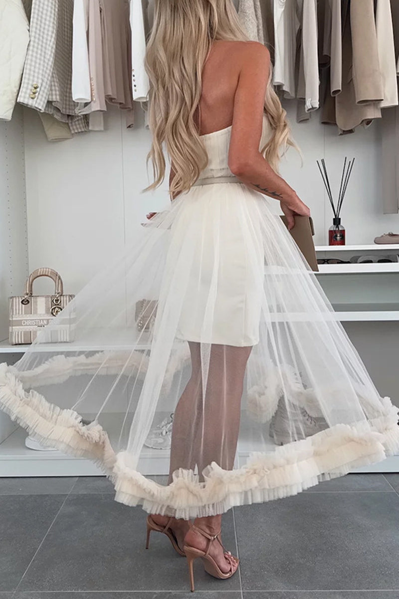 Robe en maille sans bretelles, couleur unie, décontractée, sans ceinture (sans ceinture)