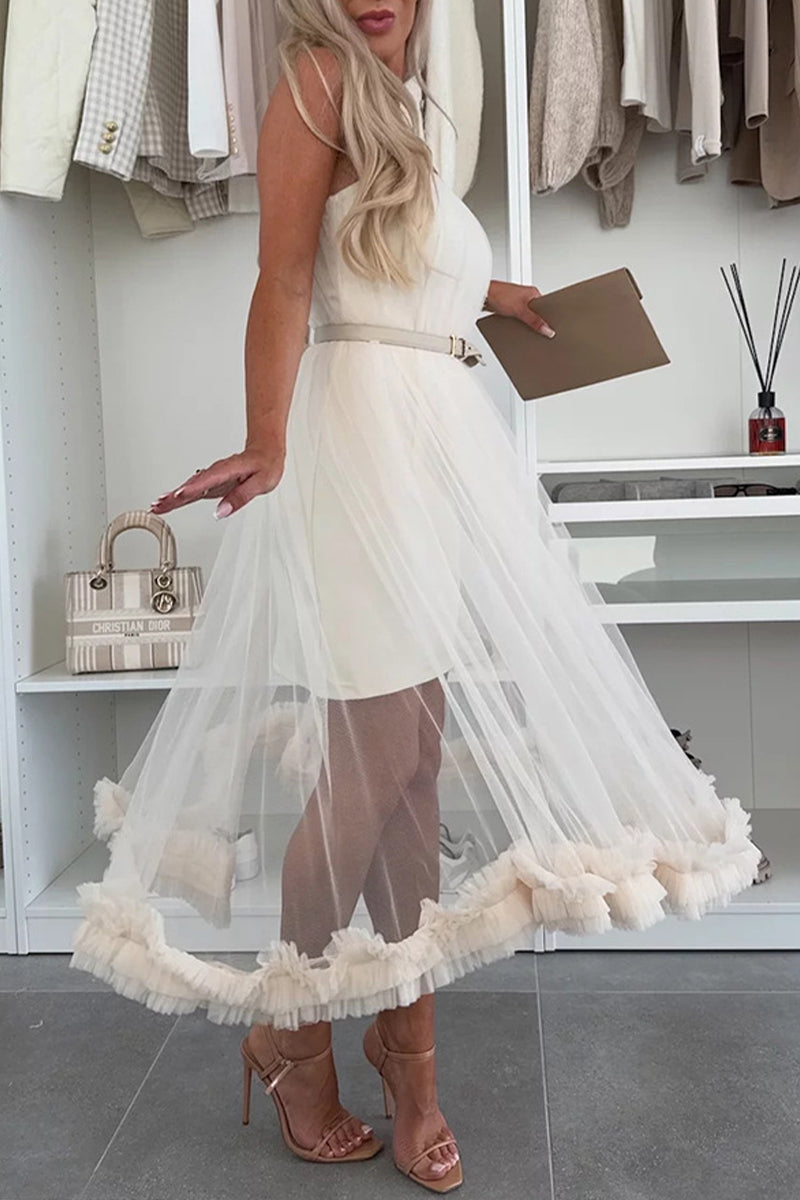 Robe en maille sans bretelles, couleur unie, décontractée, sans ceinture (sans ceinture)