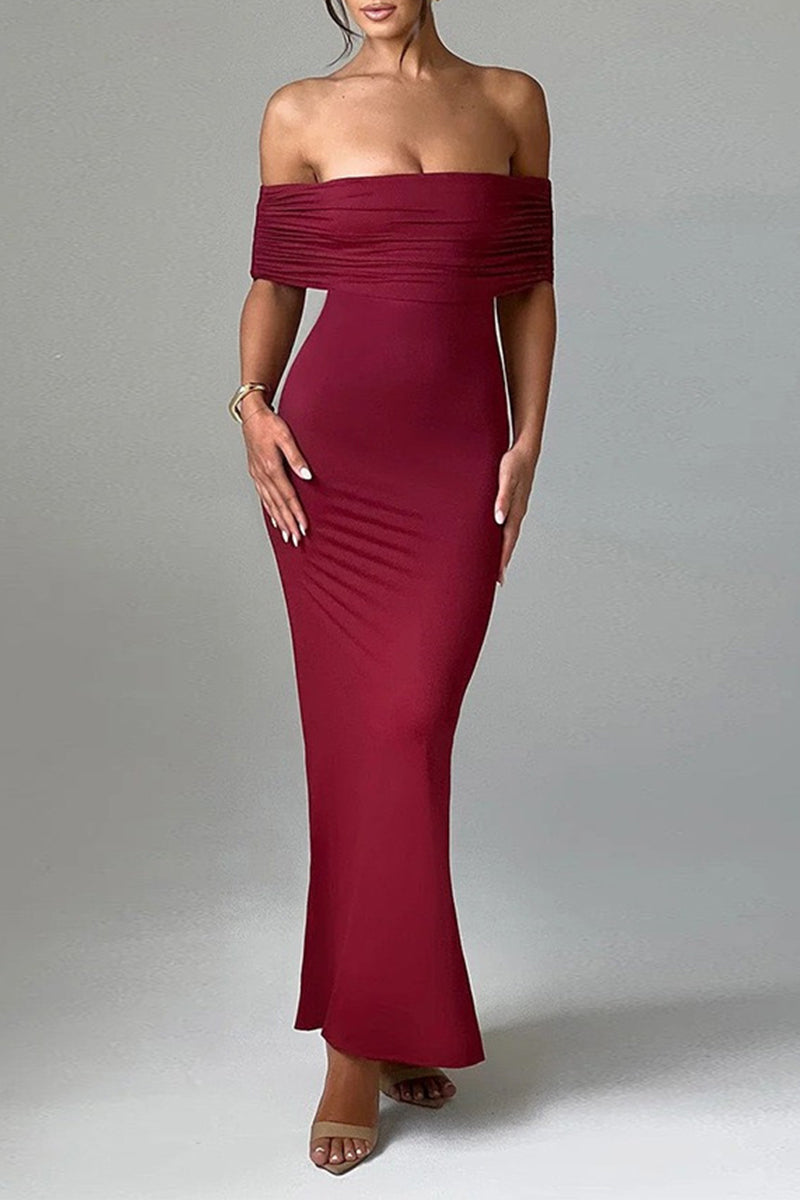 Sexy Solid Color Backless Off Shoulder One Step Skirt Dresses