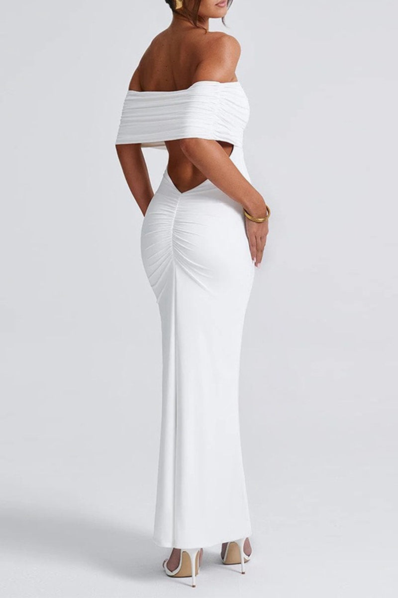 Sexy Solid Color Backless Off Shoulder One Step Skirt Dresses