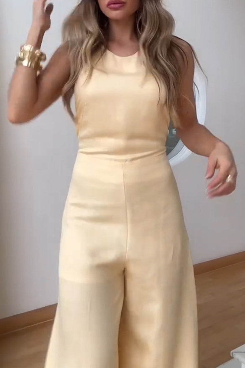 Combinaisons décontractées à col rond, en patchwork, couleur unie et fente.