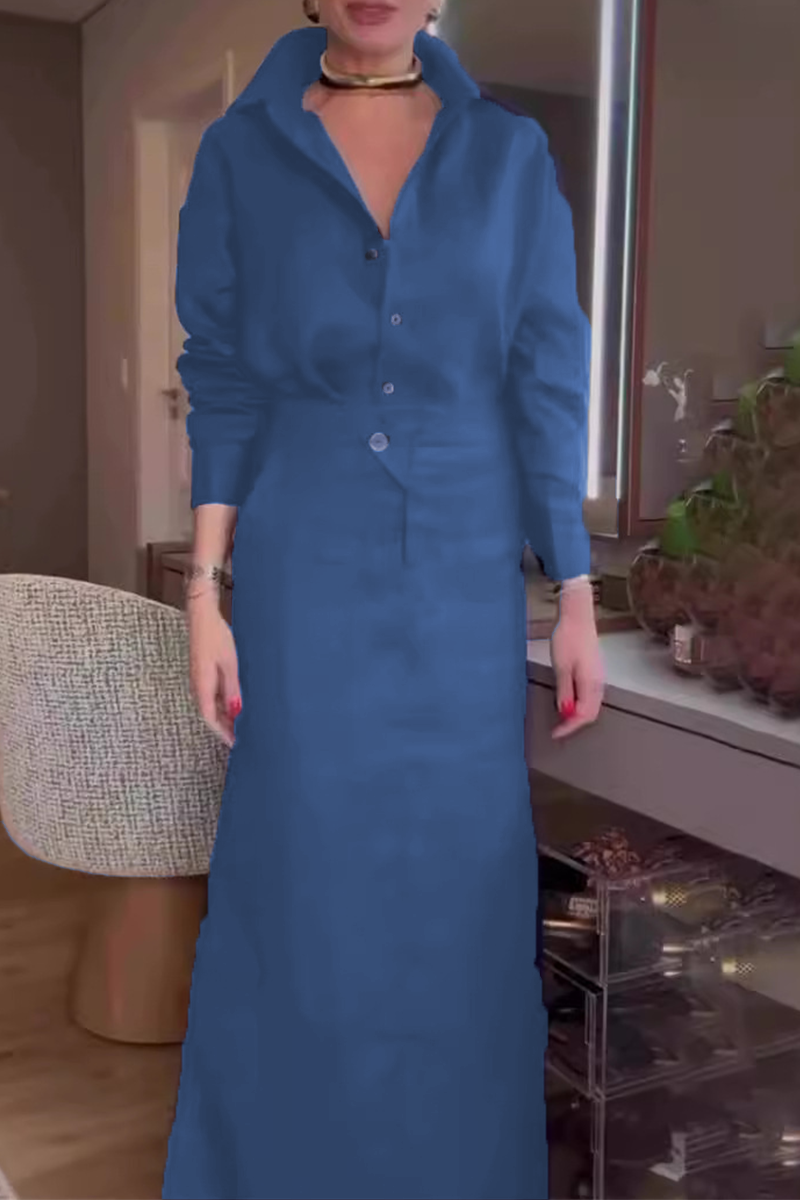 Casual With Belt Turndown Collar Three Quarter Two Pieces