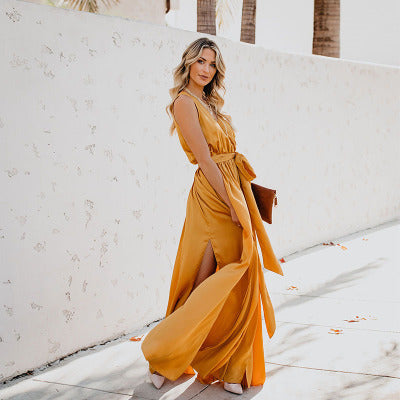 Eva High Slit V Sleeveless Maxi Dress