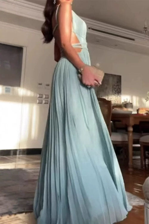 Sleeveless Cut Out Open Back Pleated Maxi Dress