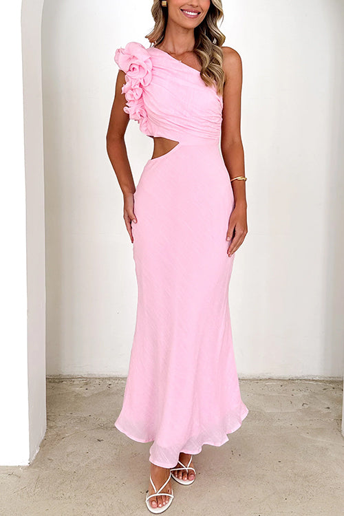 Frill One Shoulder Sleeveless Cut Out Maxi Dress