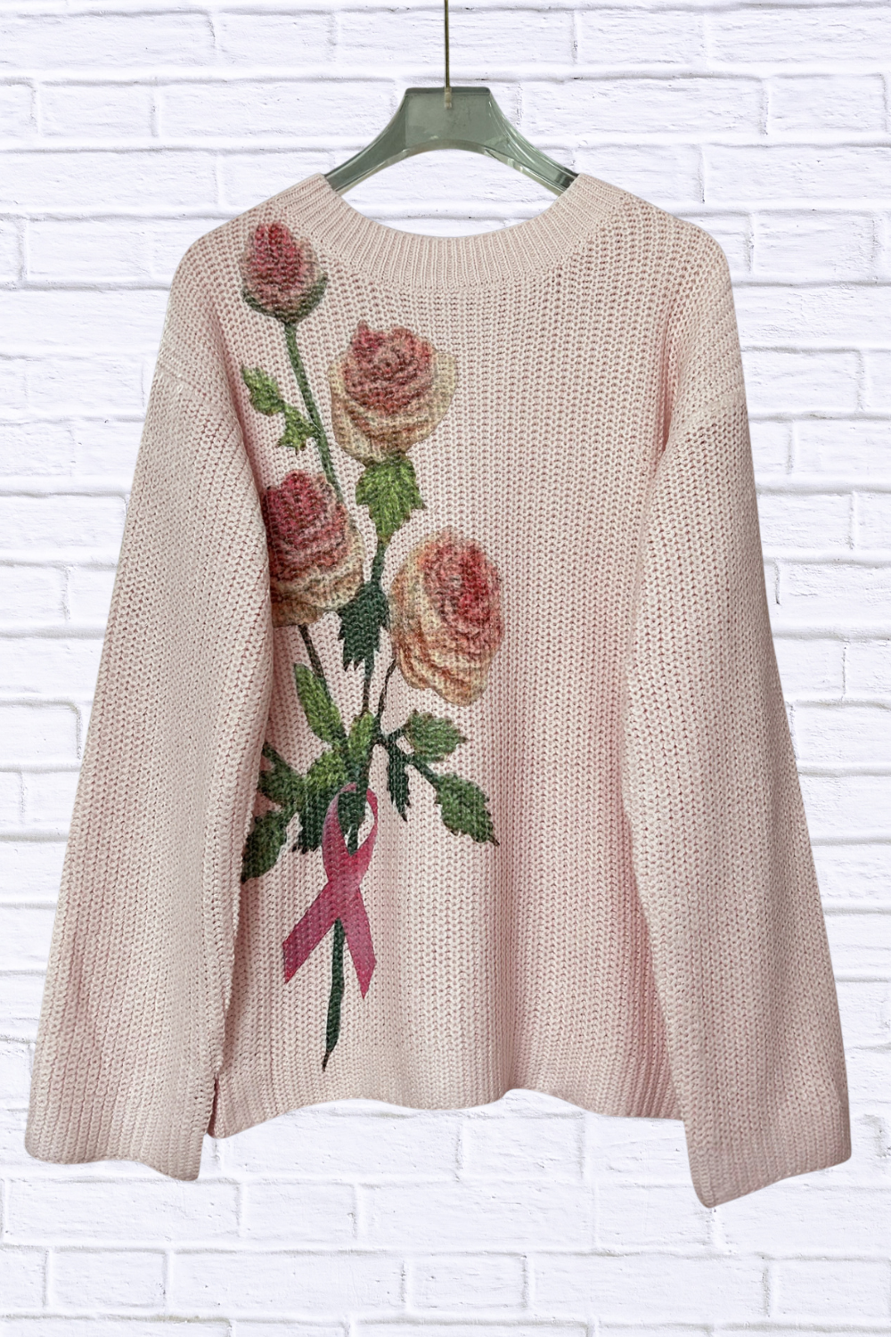 Flower Round Neck Long Sleeve Sweater