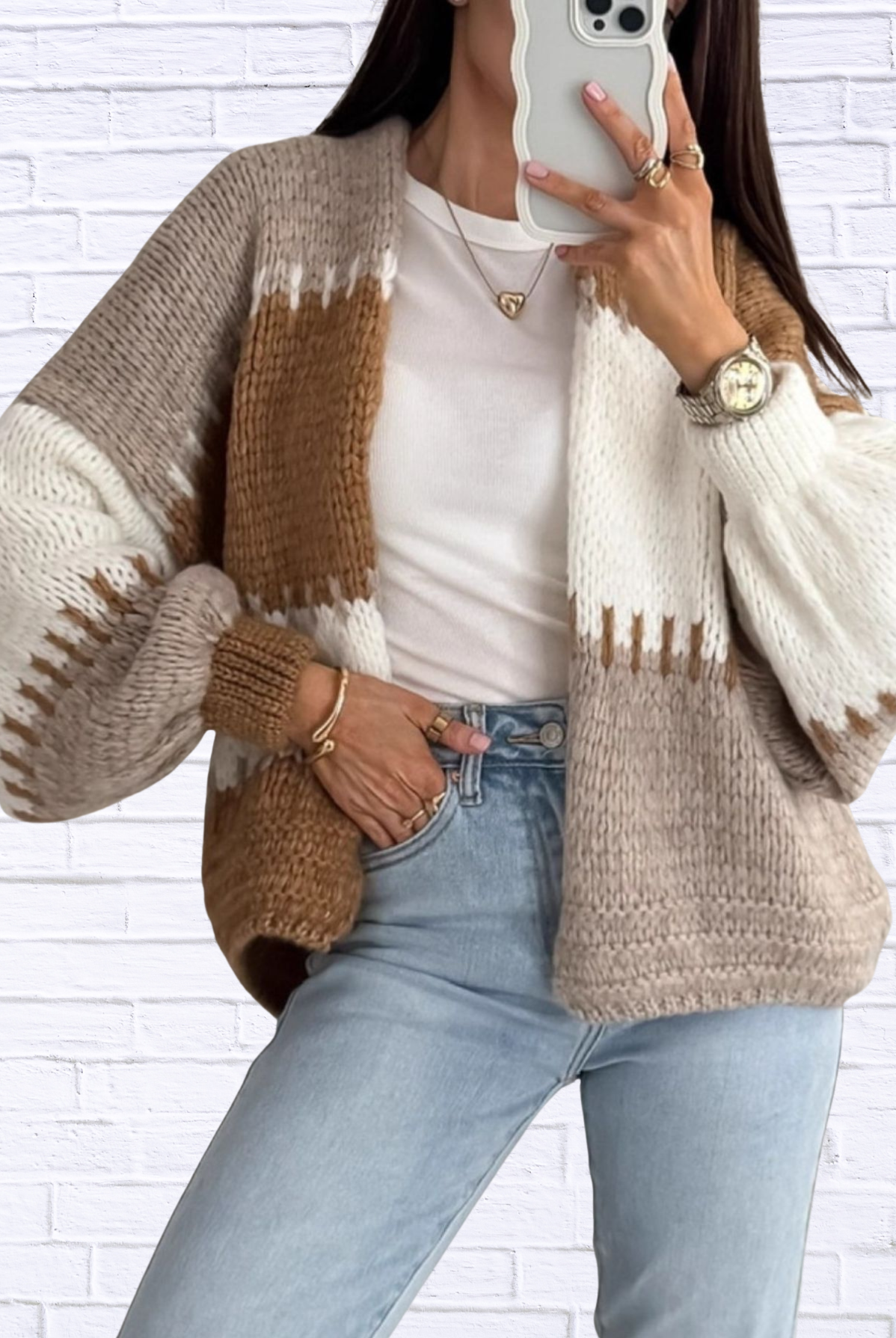 Color Block Open Front Cardigan