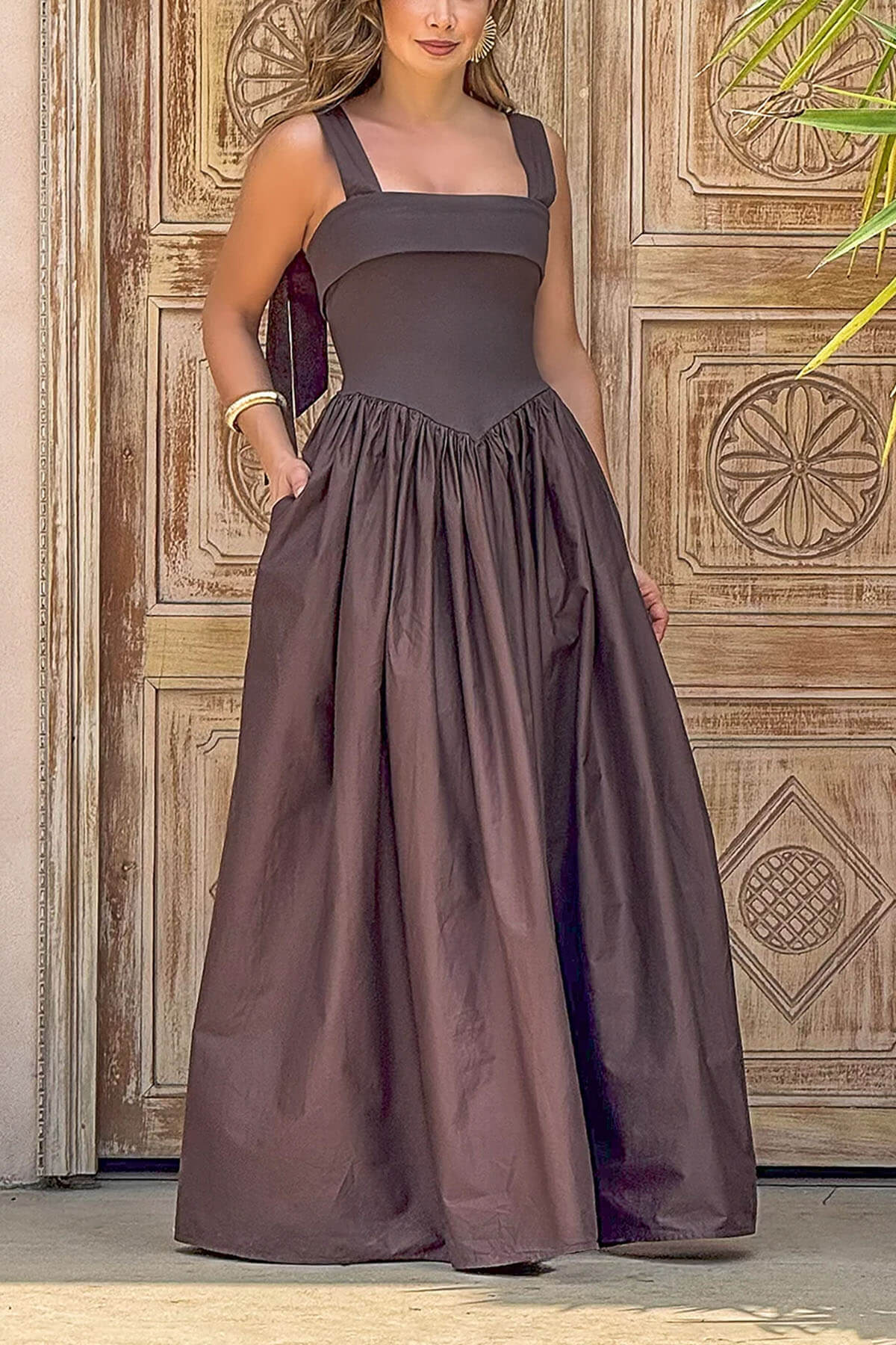 Elegant Bow Ruched Backless Maxi Dress