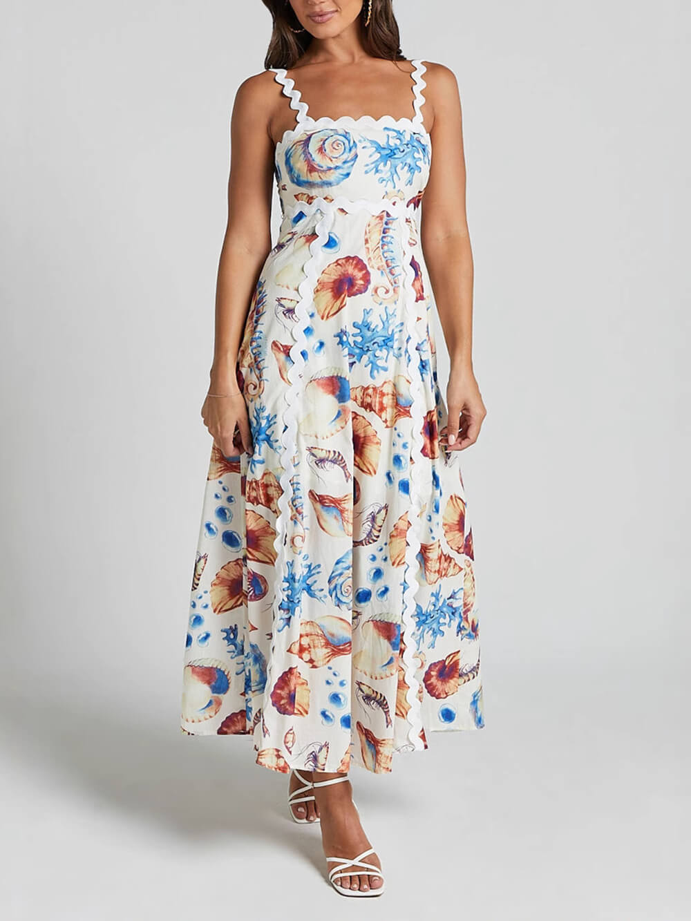 Casual Printed Suspenders Patchwork Loose Holiday Maxi Dress