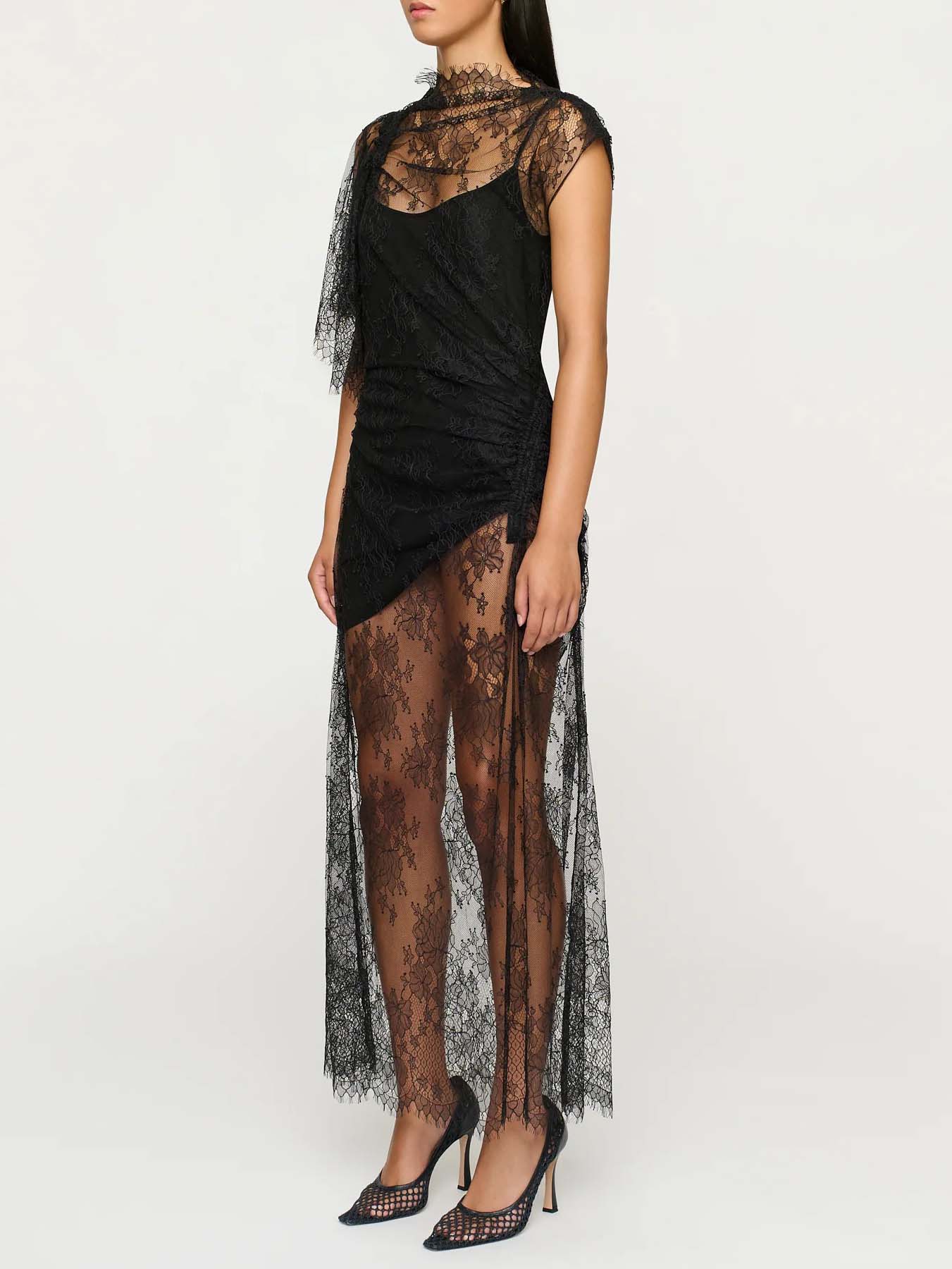 Elegant Lace Irregular Sleeve Maxi Dress