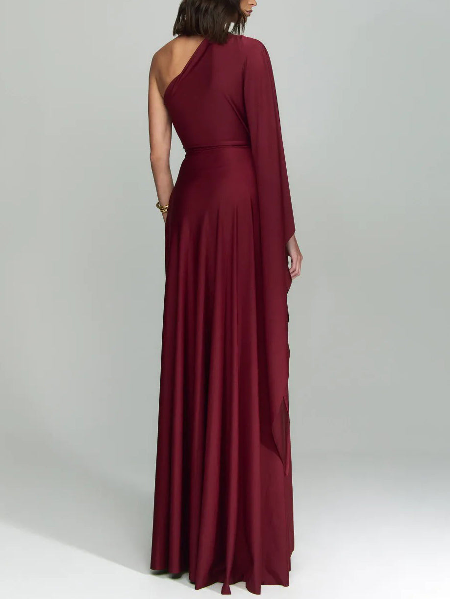 Elegant One Shoulder Long Party Slit Maxi Dress