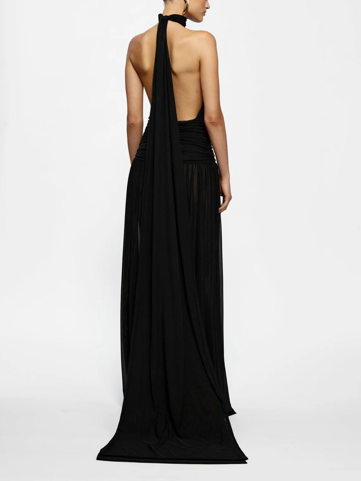 Elegant Halter Neck Ruffled Mesh Maxi Dress