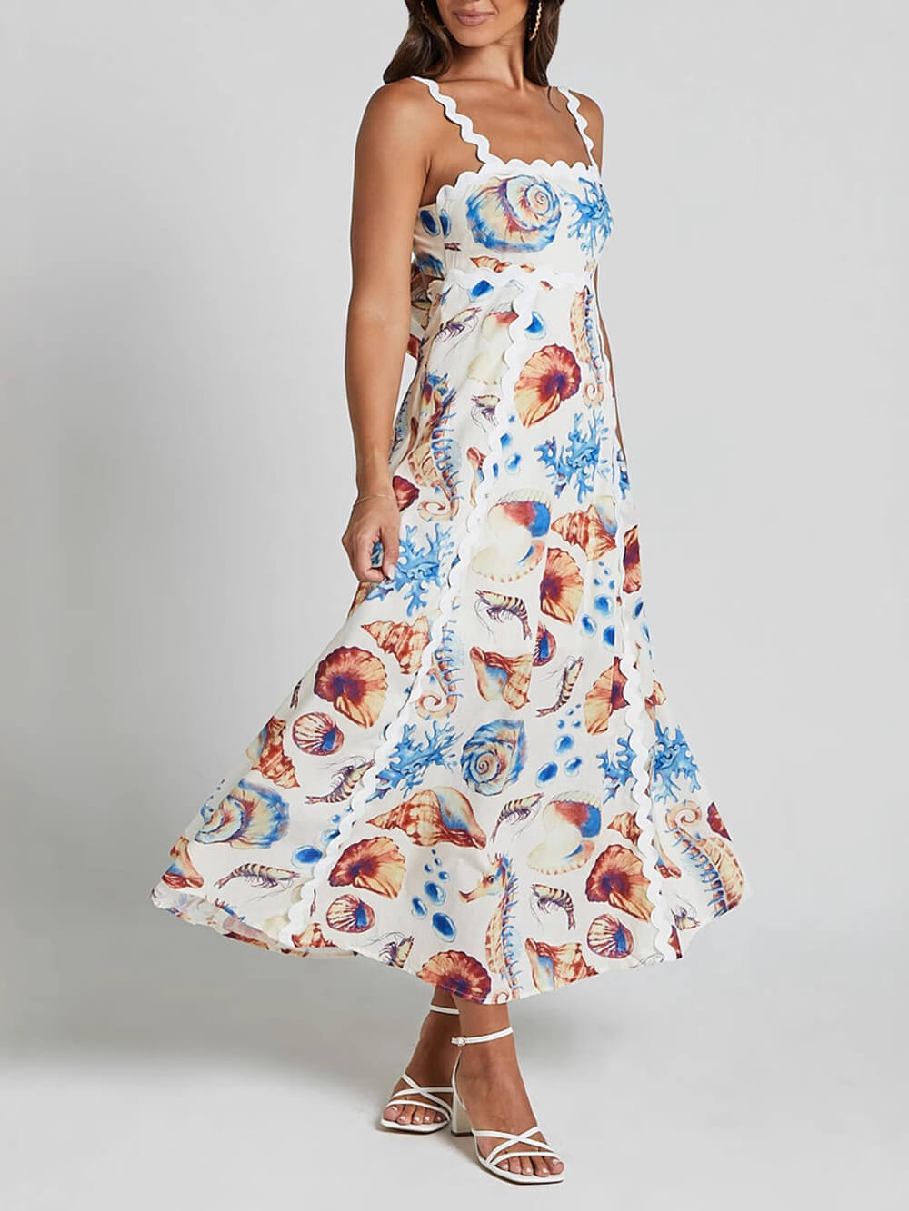 Casual Printed Suspenders Patchwork Loose Holiday Maxi Dress