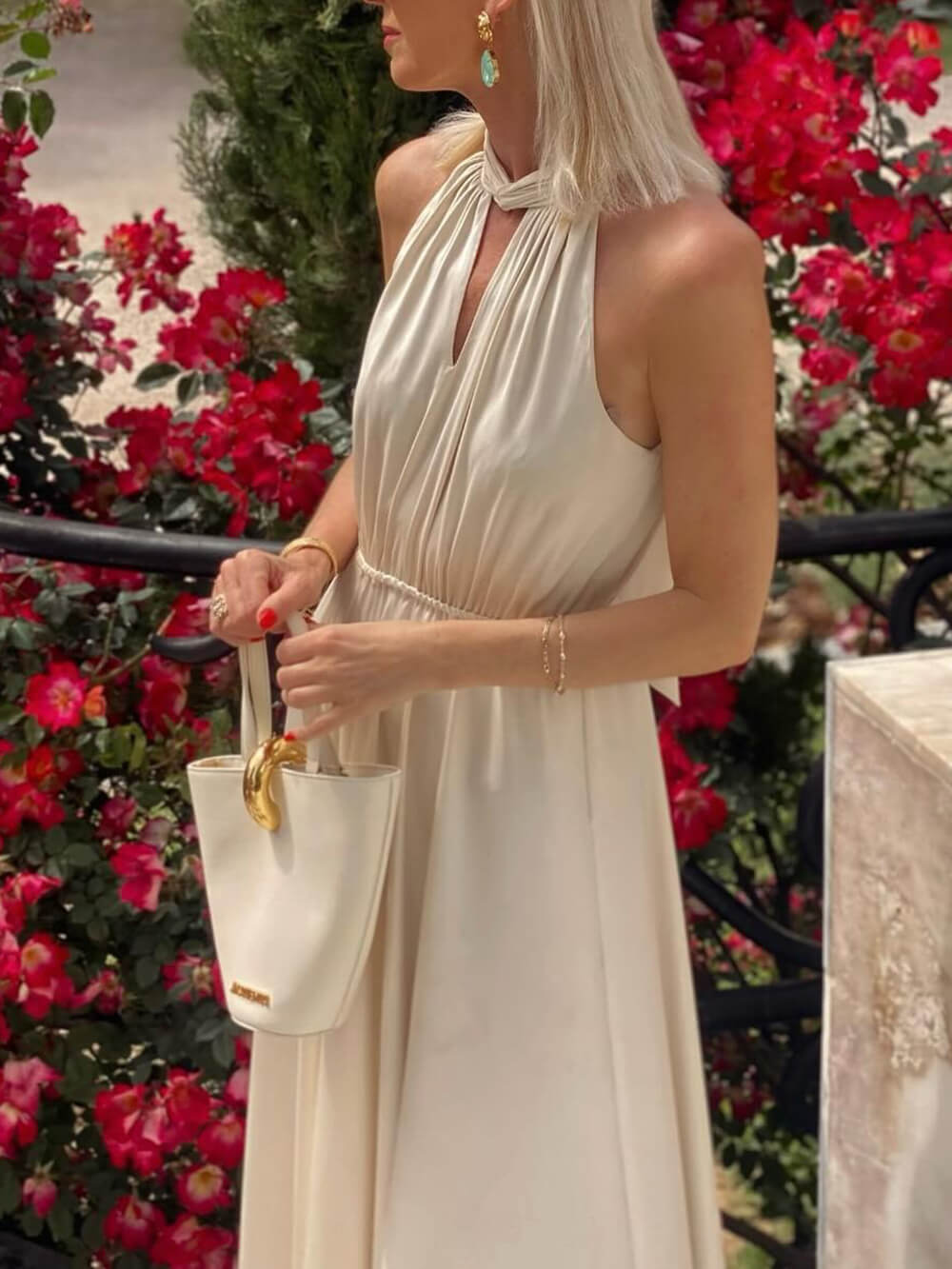 Elegant Off-The-Shoulder Tie Waist Satin Maxi Dress