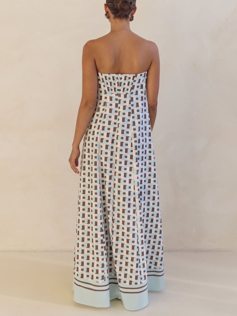 Exclusive Geometric Print Off-Shoulder A-Line Maxi Dress