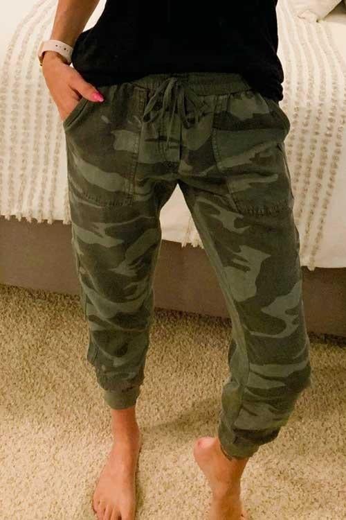 Drawstring Waist Pockets Camo Jogger Camo