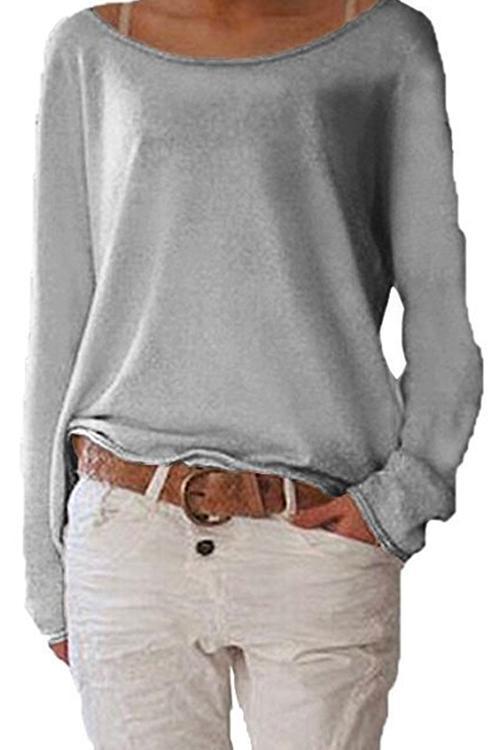 Simple Solid Long Sleeve T-shirt Gray