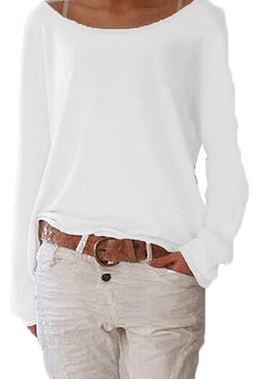 Simple Solid Long Sleeve T-shirt White