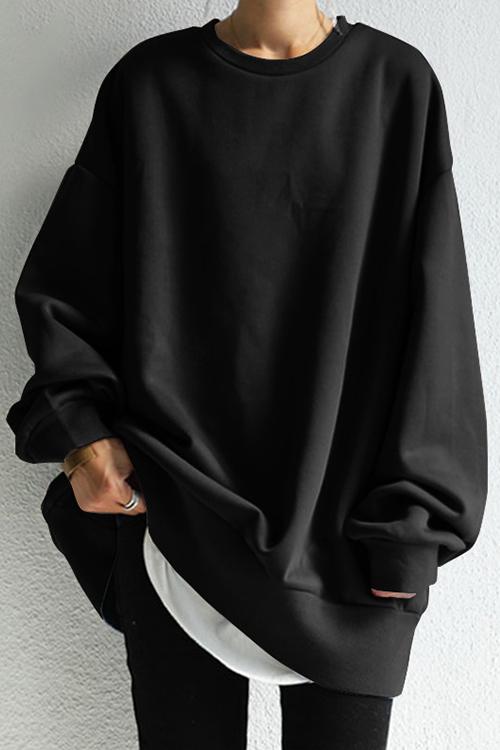 Crewneck Long Sleeve Oversized Solid Sweatshirt Black
