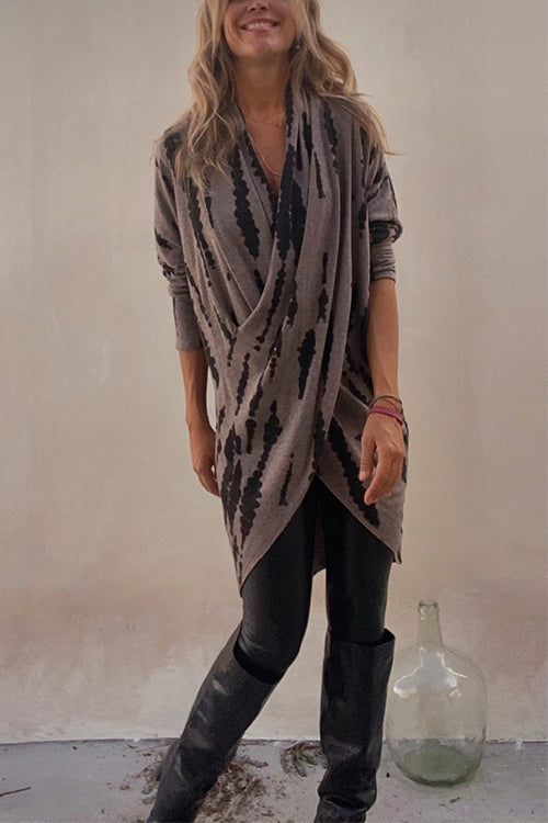 Irregular Front Cross Long Sleeve Tie Dye Top