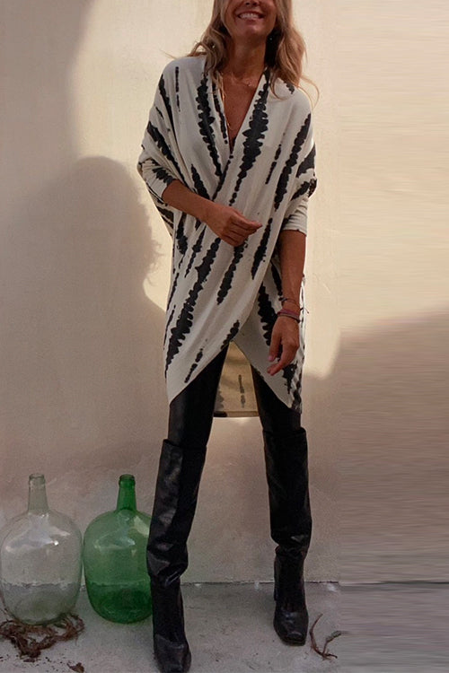 Irregular Front Cross Long Sleeve Tie Dye Top