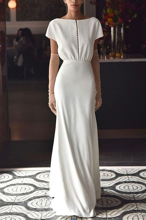 Crewneck Short Sleeve Waisted Maxi Swing Dress White