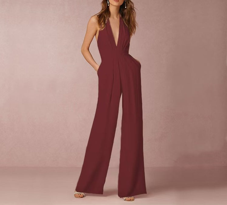 7 Colors Sleeveless Halter Waisted Wide Leg Jumpsuit