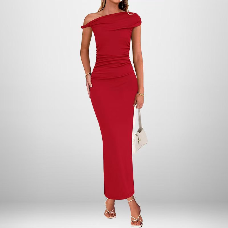 Bow Shoulder Waisted Slit Maxi Dress