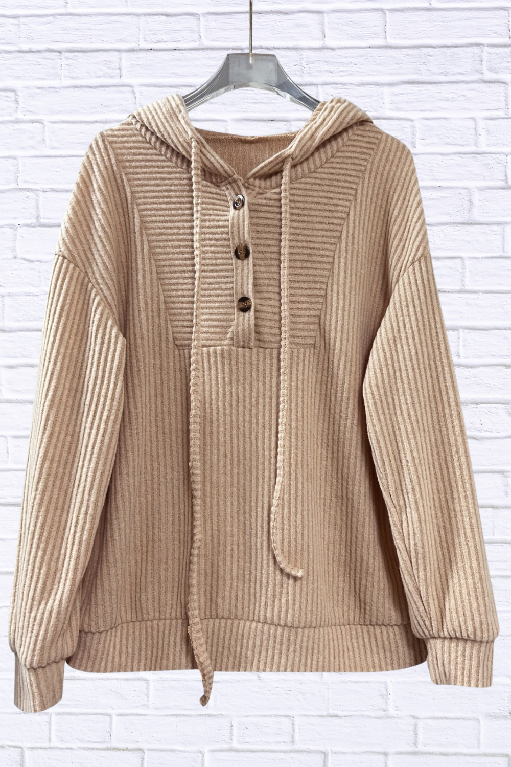 Button-Front Drawstring Hoodie