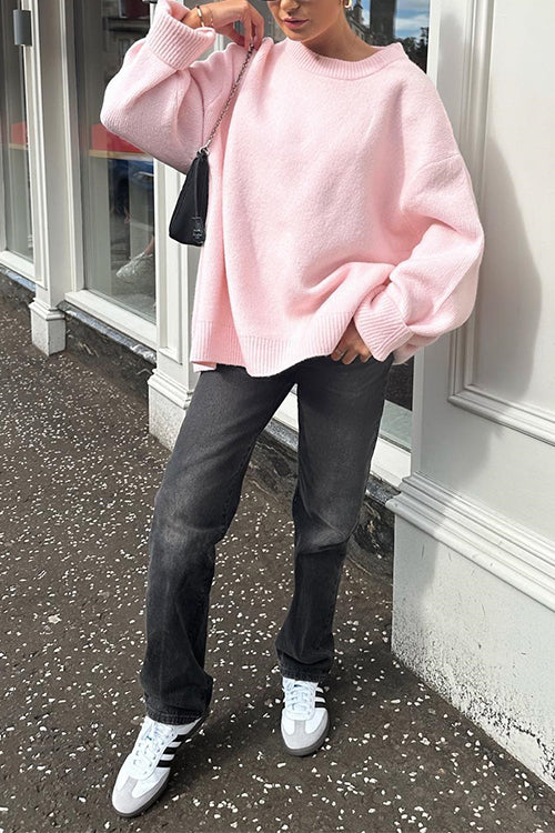 Crewneck Loose Fit Ribbed Knit Sweater