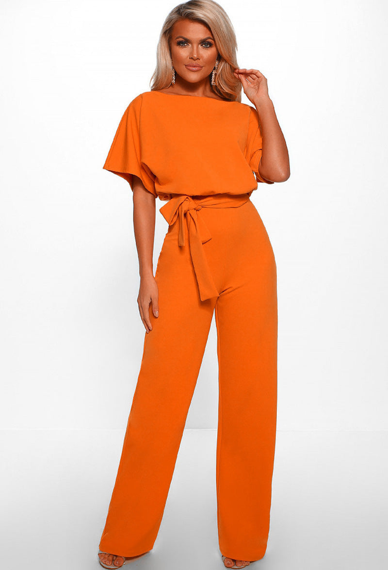 Lace-up Short Sleeved Jumpsuit
